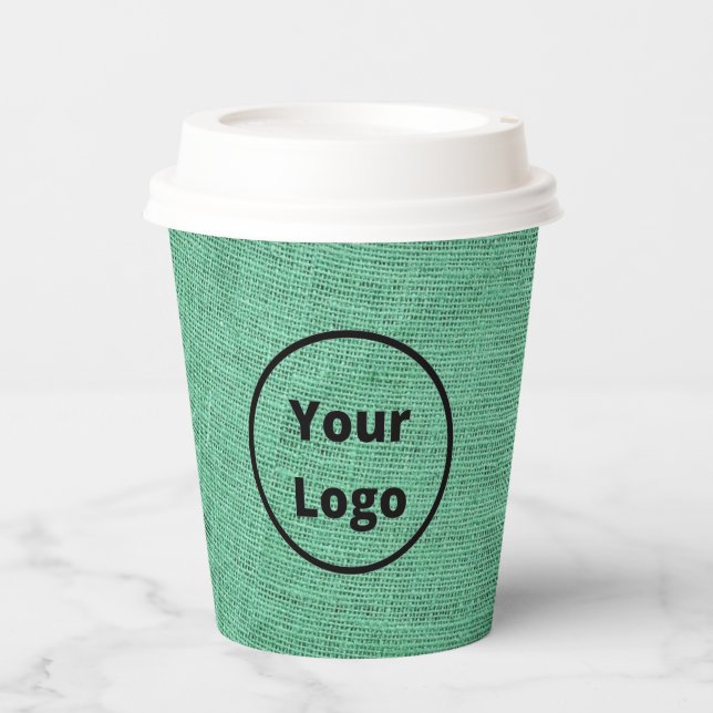 Custom logo green burlap paper cups (Front)