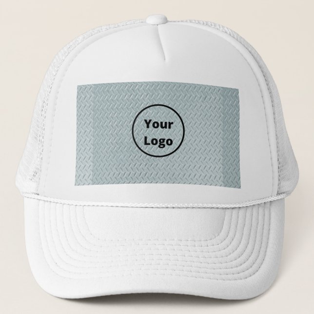 Custom logo grey metal print trucker hat (Front)