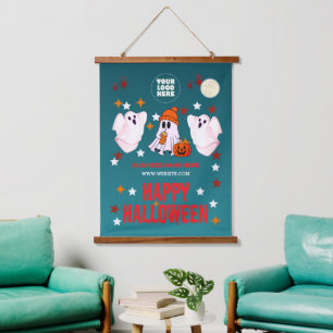 Custom Logo Halloween Ghosts & Wood Top Hanging Tapestry