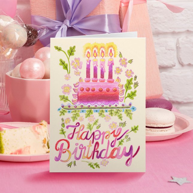 Custom Logo Hand Drawn Whimsical Cake Birthday Card (Creator Uploaded)