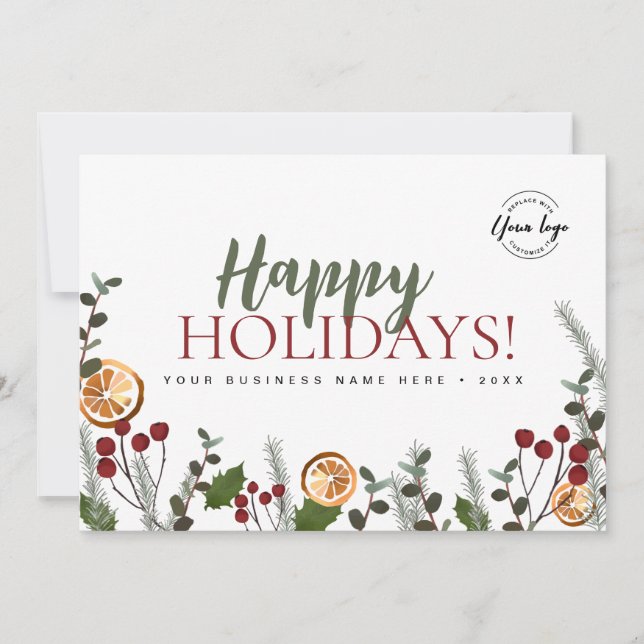 Custom logo Happy Holiday Christmas Foliage Card (Front)