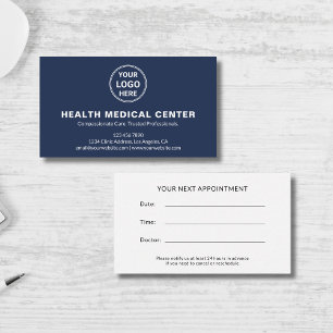 Custom Logo Healthcare Clinic Doctor Navy Blue Appointment Card
