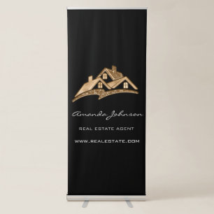 Custom Logo House Real Estate Agent Gold Black Squ Retractable Banner