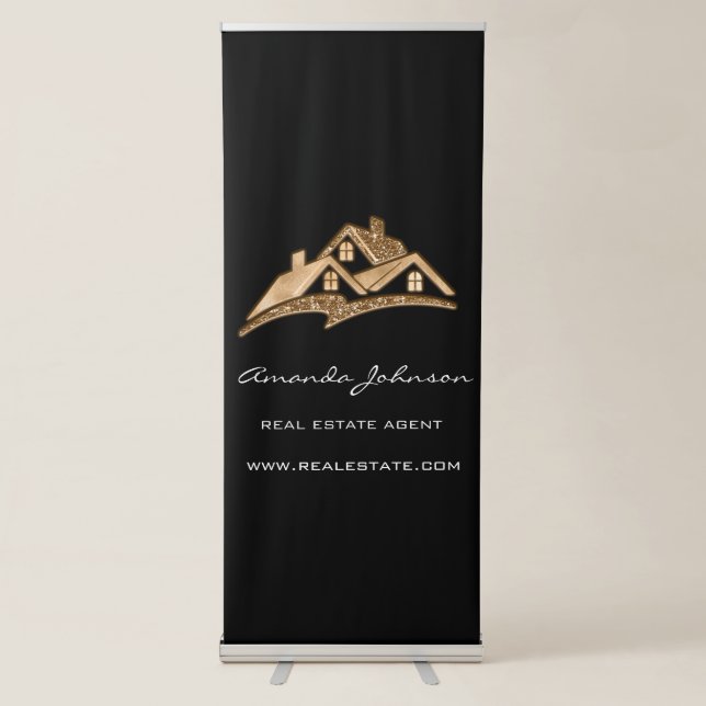 Custom Logo House Real Estate Agent Gold Black Squ Retractable Banner (Front)