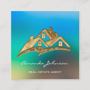 Custom Logo House Real Estate Agent  Gold Custom Square Business Card