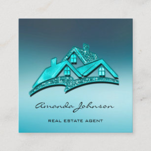 Custom Logo House Real Estate Agent Home Blue Glam Square Business Card