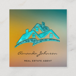 Custom Logo House Real Estate Agent Home Blue Ombr Square Business Card