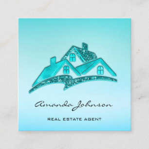 Custom Logo House Real Estate Agent Home Blue Ombr Square Business Card