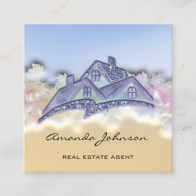 Custom Logo House Real Estate Agent Home Blue VIP Square Business Card (Front)