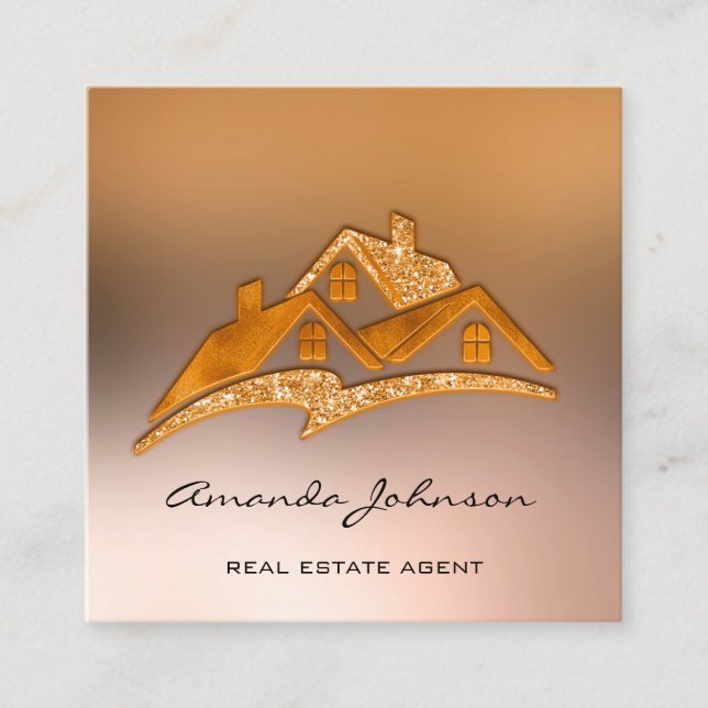 Custom Logo House Real Estate Agent Home Elegant Square Business Card (Front)