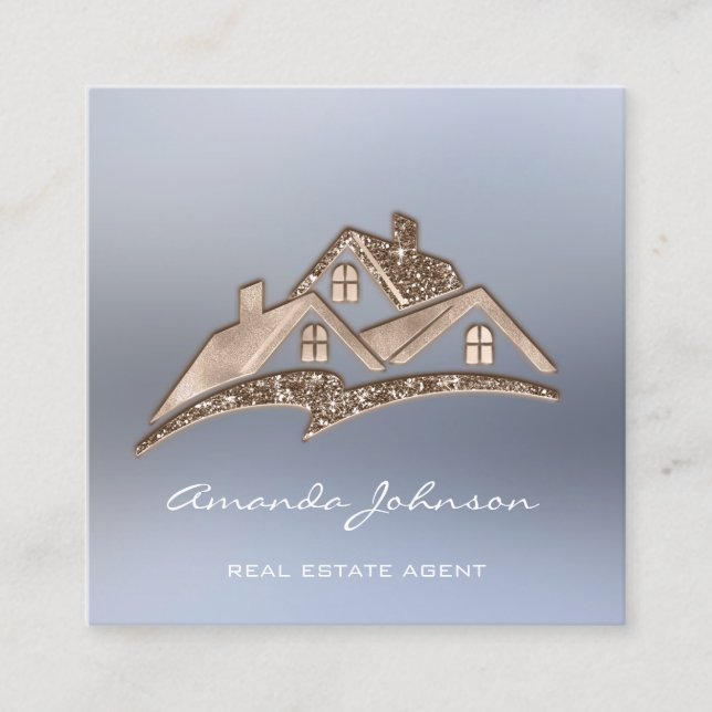 Custom Logo House Real Estate Agent Home Ivory Square Business Card (Front)
