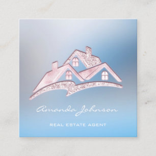 Custom Logo House Real Estate Agent Home Pink Blue Square Business Card