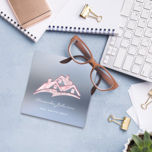 Custom Logo House Real Estate Agent Home Pink VIP Square Business Card