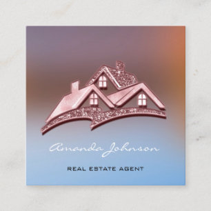 Custom Logo House Real Estate Agent Home Rose Glam Square Business Card