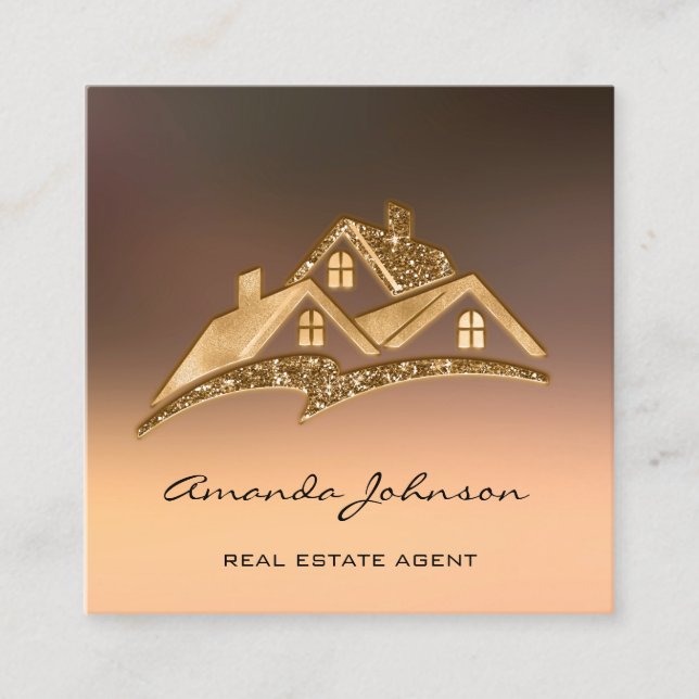 Custom Logo House Real Estate Agent Home Rose VIP Square Business Card (Front)