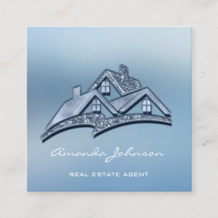 Custom Logo House Real Estate Agent Smoky Blue Square Business Card