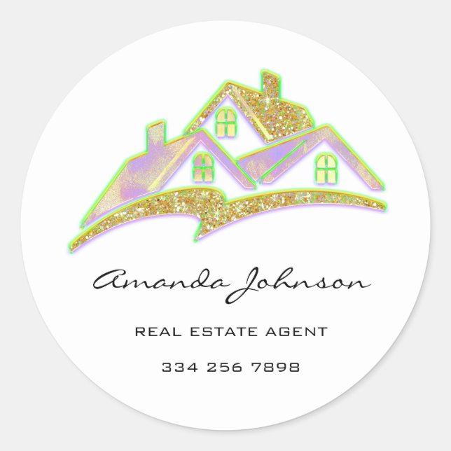 Custom Logo House Real Estate Agent Yellow Green  Classic Round Sticker (Front)