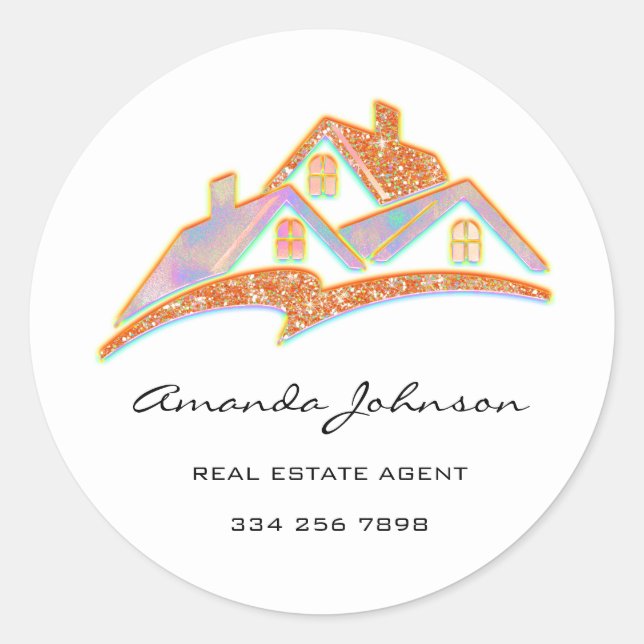 Custom Logo House Real Estate Agent Yellow Orange Classic Round Sticker (Front)