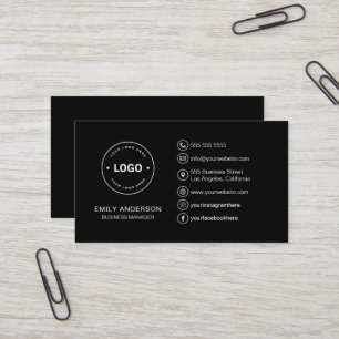Custom Logo Icons Minimal Black Professional Business Card
