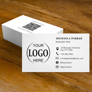 Custom Logo Icons Modern White QR Code Business Card