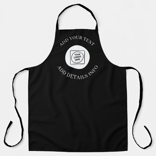 Custom Logo Image and Editable Text Black White Apron (Front)
