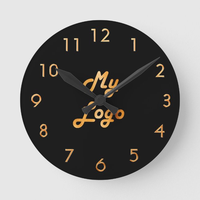 Custom logo image business black gold round clock (Front)