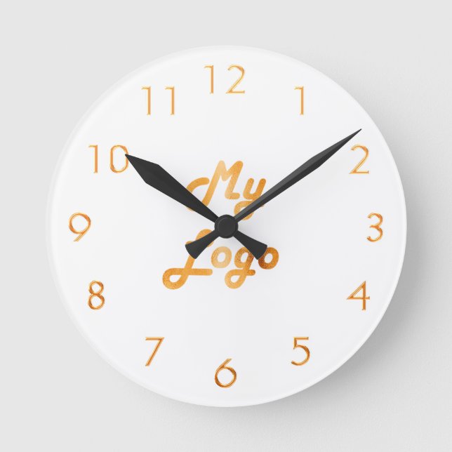Custom logo image business white gold round clock (Front)