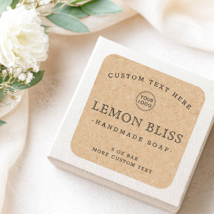 Custom logo Kraft look paper square product labels