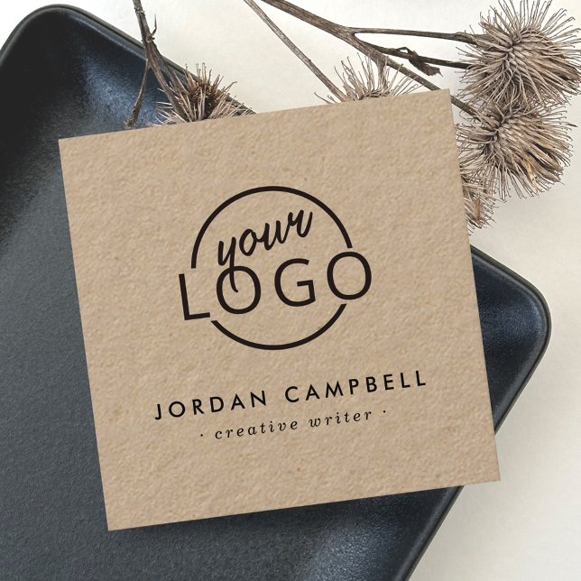 Custom logo Kraft paper modern minimalist Square Business Card (Creator Uploaded)