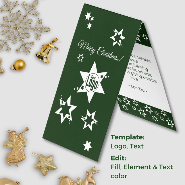 Custom Logo Lawn Service Christmas Stars Card (Custom Logo Lawn Service Christmas Stars Card, Green and White Card)
