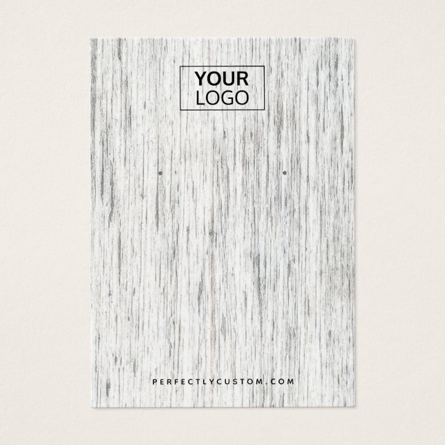 Custom logo light grey wood earring display card (Front)