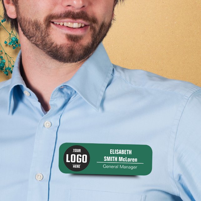 Custom Logo Magnetic Name Tag - Faux Gold Design (Custom Logo Magnetic Name Tag - Faux Green Design)