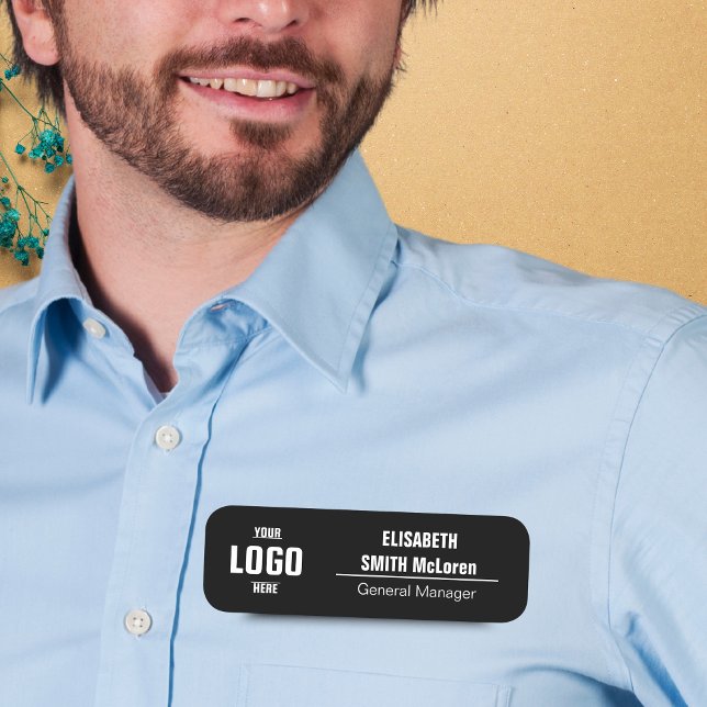 Custom Logo Magnetic Name Tag - Faux Gold Design  (Custom Logo Magnetic Name Tag - Faux Black Design)