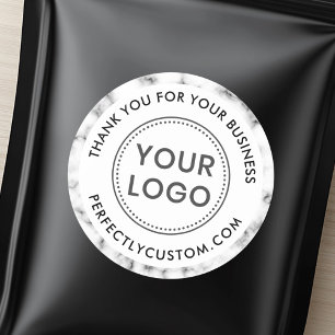 Custom logo marble border business thank you classic round sticker