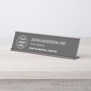 Custom Logo Medical Healthcare Clinic Doctor Gray Desk Name Plate