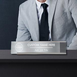 Custom Logo Metallic Style Silver Desk Name Plate