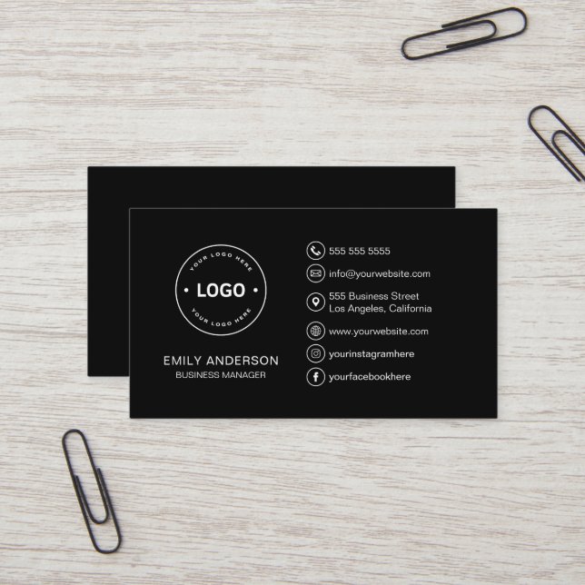 Custom Logo Minimal Black Professional Business Card (Front/Back In Situ)