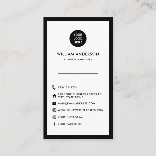 Custom Logo Minimal Modern Social Media Icons Chic Business Card (Front)