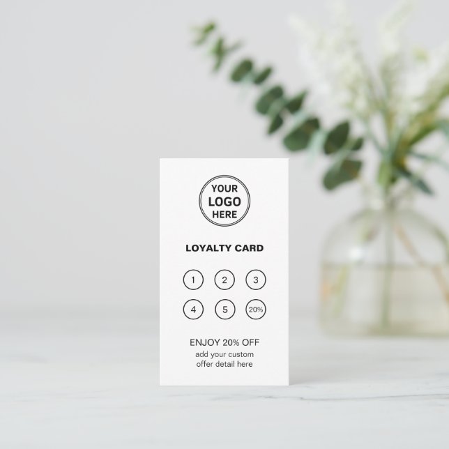 Custom Logo Minimal White Corporate Business Loyalty Card (Standing Front)