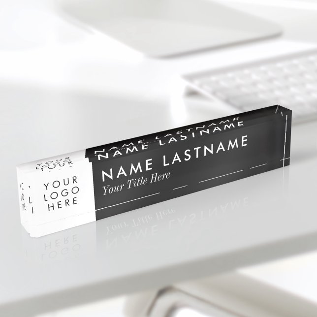 Custom Logo Minimalist Black White Sleek Simple Nameplate (Creator Uploaded)