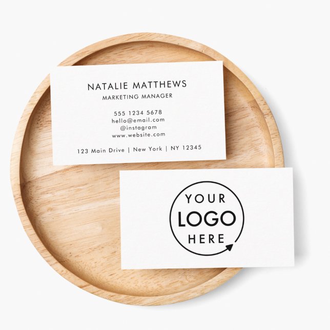 Custom Logo | Minimalist Corporate Professional Business Card (Create a professional look with this simple horizontal white business card design with your logo.)