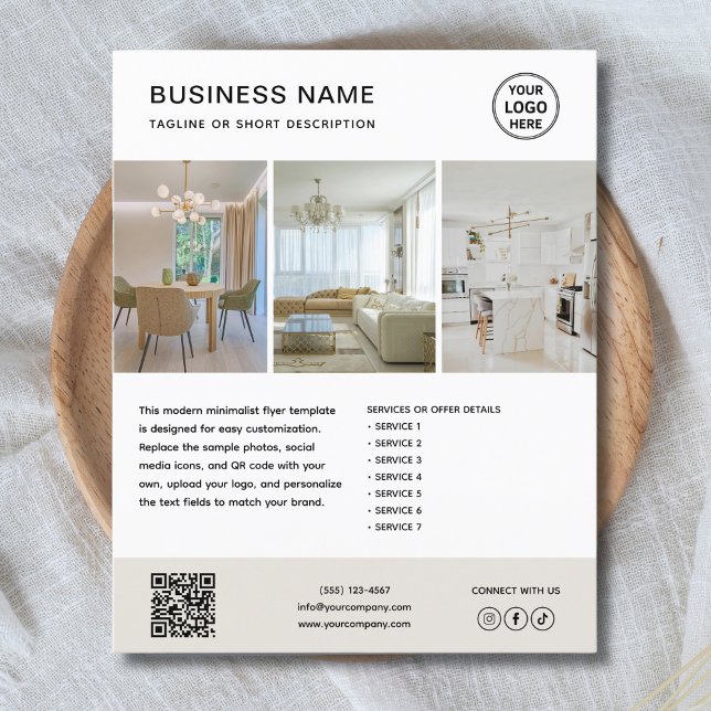 Custom Logo Minimalist Marketing Business Flyer (Clean, professional flyer for branding, add your logo, photos, services, and contact details.)