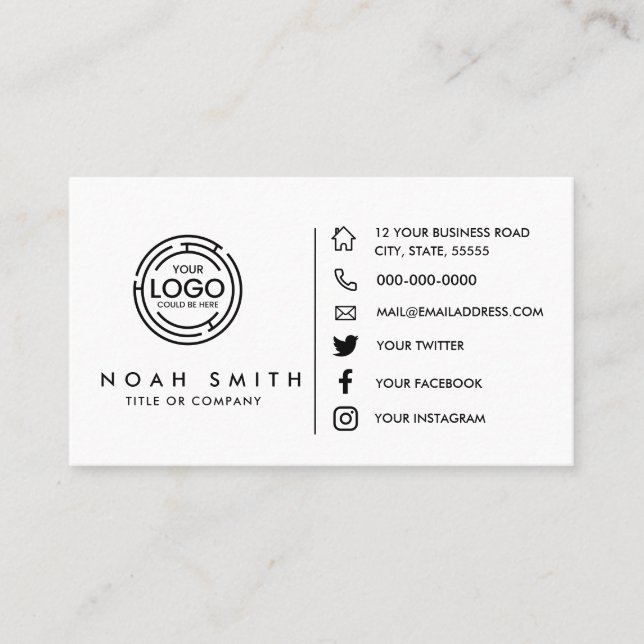 Custom Logo Minimalist Modern Elegant Social Media Business Card (Front)