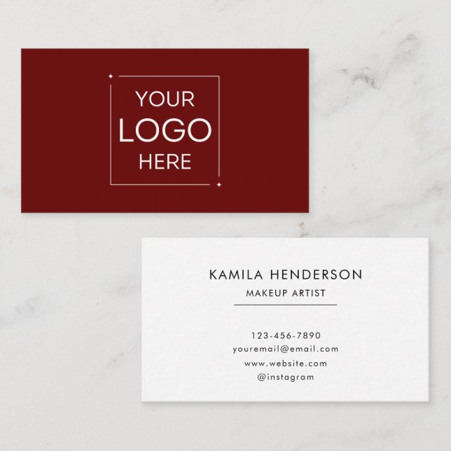 Custom Logo Minimalist Modern Maroon Professional Business Card (Front/Back)