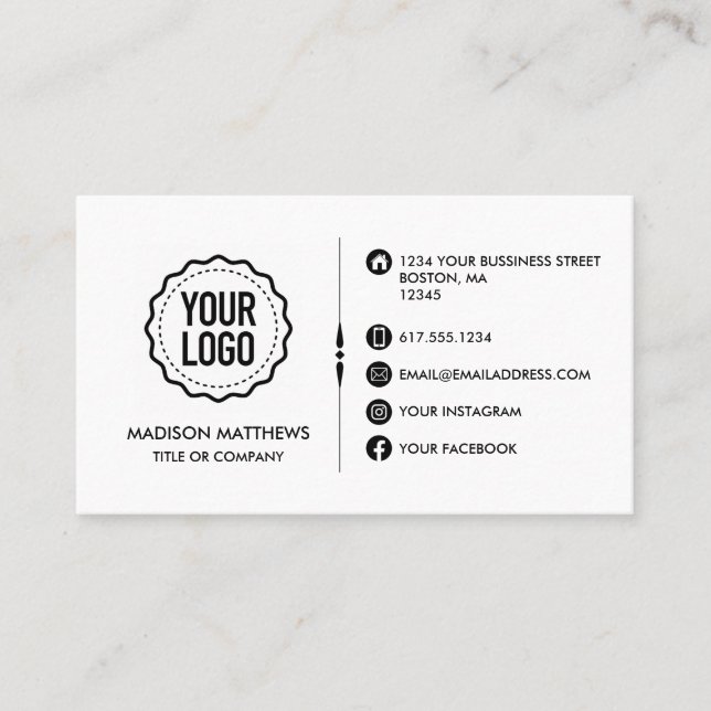 Custom Logo Minimalist Modern Social Media Icons Business Card (Front)