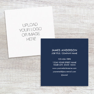 Custom Logo Minimalist Navy Blue White Square Business Card