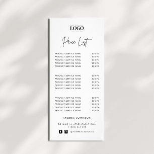 Custom Logo Minimalist Services Script Price List Rack Card