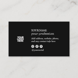 Custom Logo Minimalist Social Media Icons Black Business Card