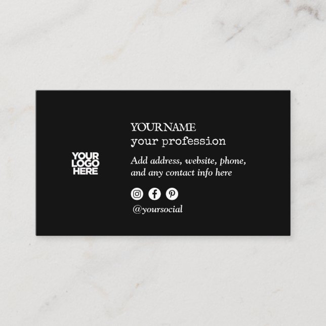 Custom Logo Minimalist Social Media Icons Black Business Card (Front)