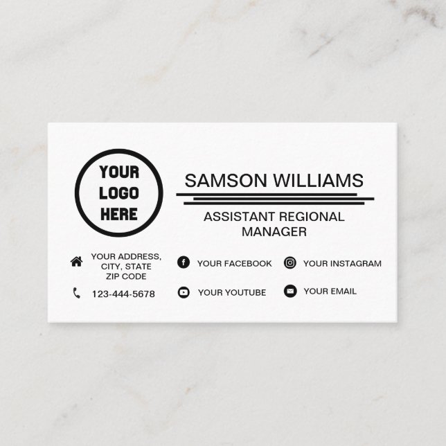 Custom Logo Minimalist Social Media Icons Business Business Card (Front)